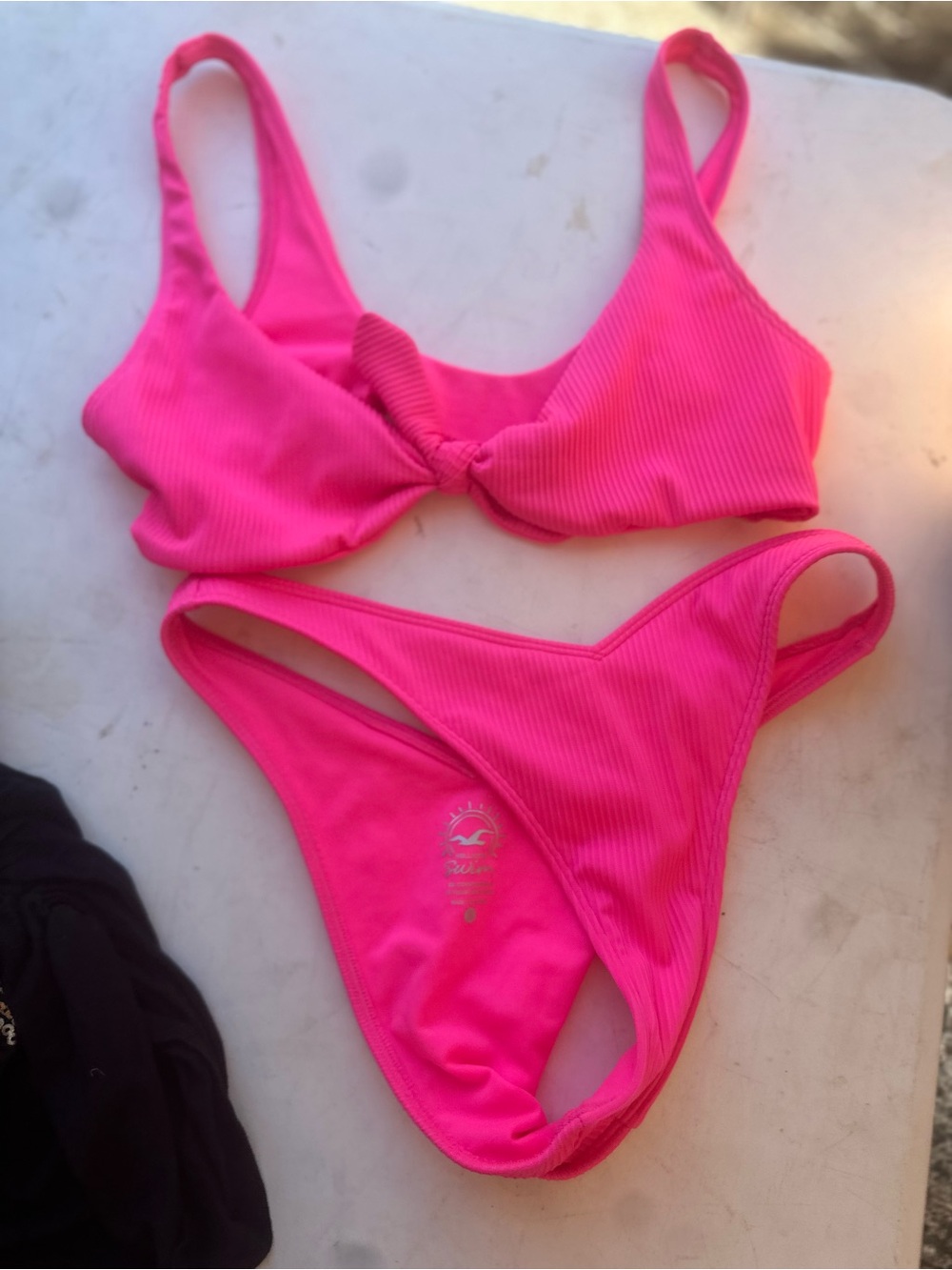 Hollister Hot Pink Ribbed Knot Bikini Set